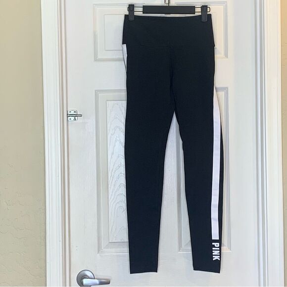 Victoria’s Secret PINK Black White Stripe Logo High Waist Cotton Legging, SMALL - Picture 10 of 11